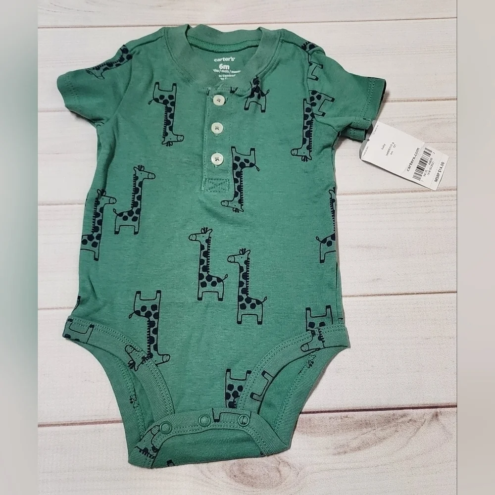 Carter's Giraffe Green Henley-Style Bodysuit Size 6 months - New With Tags